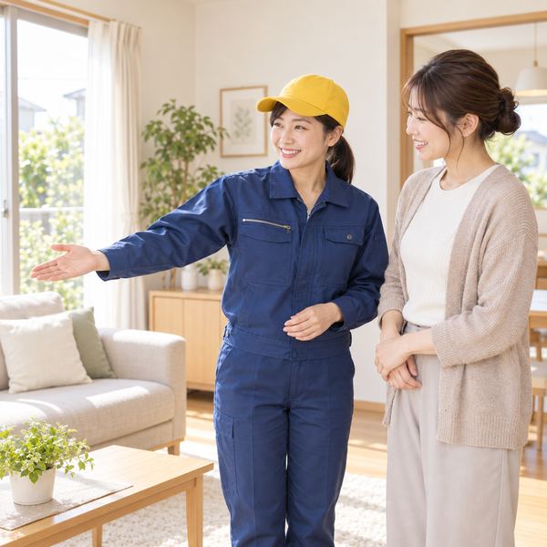 仕上がりをお客様と一緒に確認するスタッフ